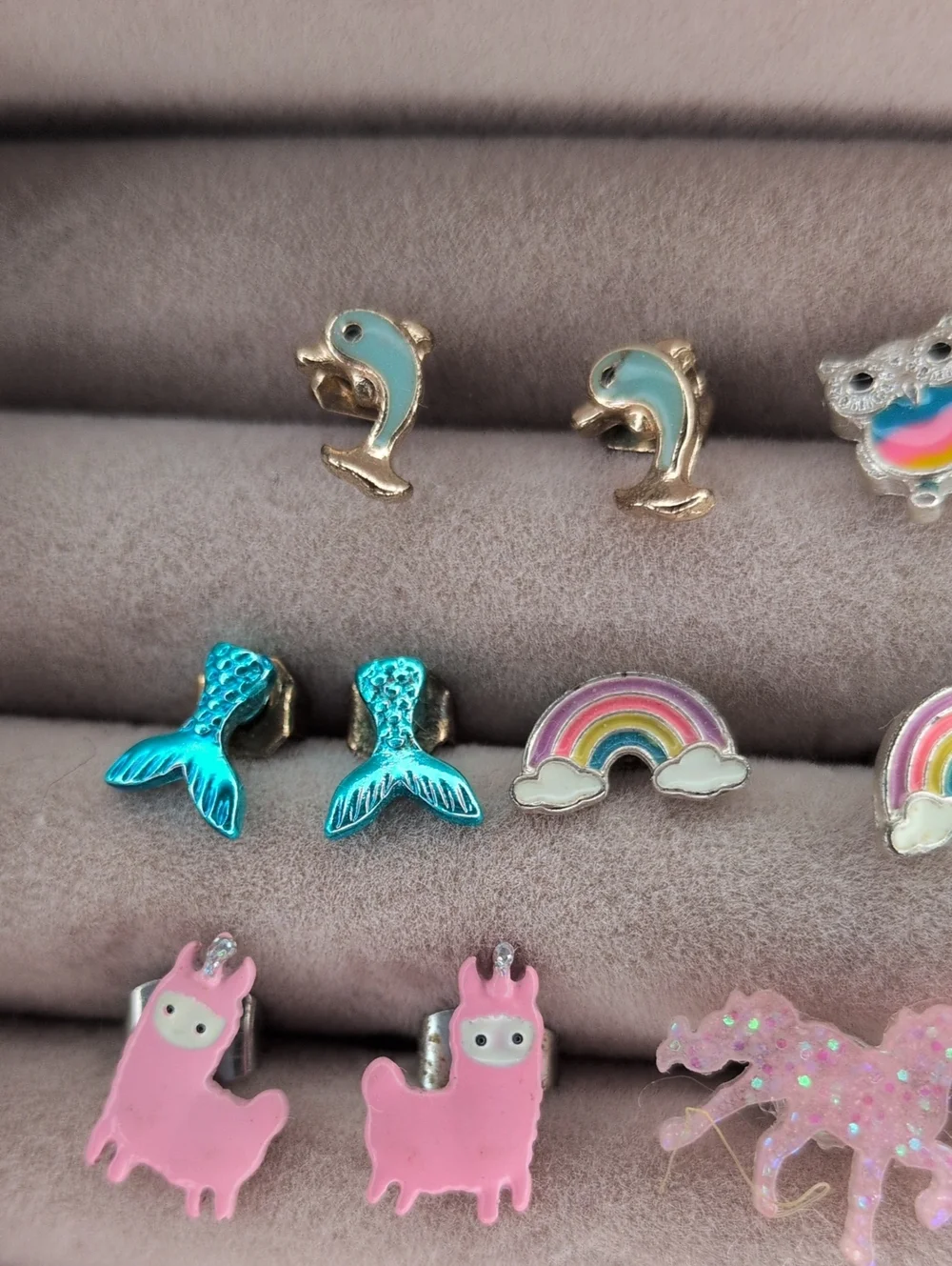 Earring Lot 9 Pair Set Unicorn Rainbow Panda Llama Owl Mermaid Glitter Stud Pack